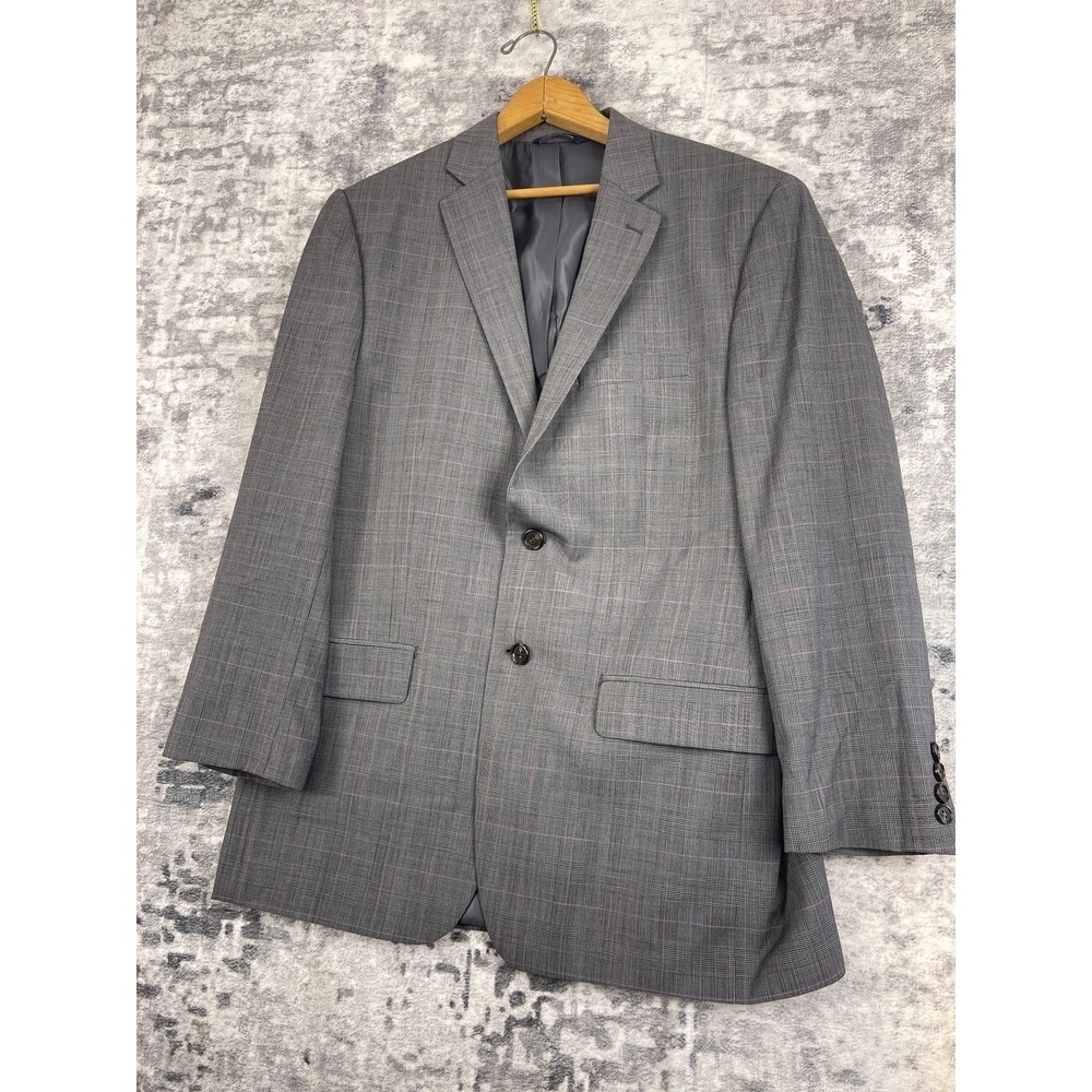 Ralph Lauren Men 40R Wool Suit Windowpane Grey Purple Preppy Business Academia